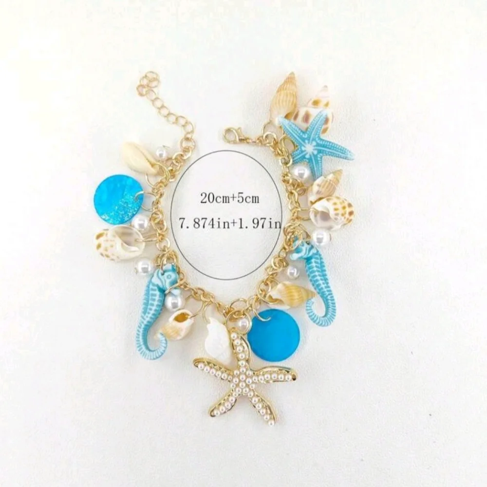 Ocean-Themed Charm Bracelet with Blue‎ and Gold Color Accents